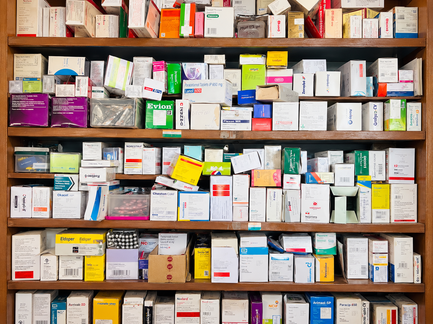 Medicine shelves at Subhashini Medical and General Stores